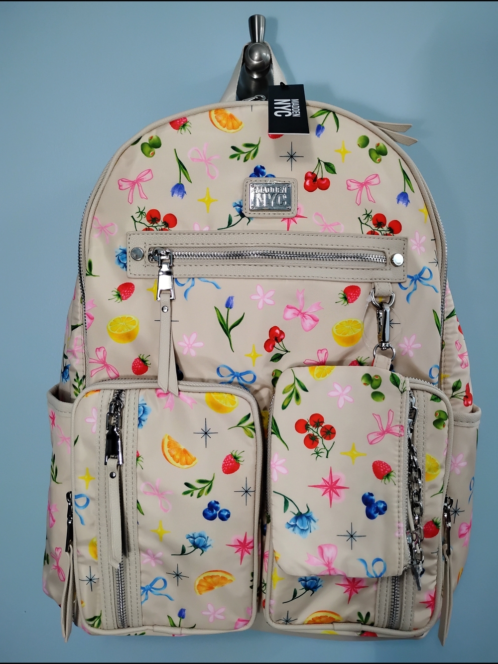 NWT Steve Madden Beige Backpack with Fruit & Floral Print